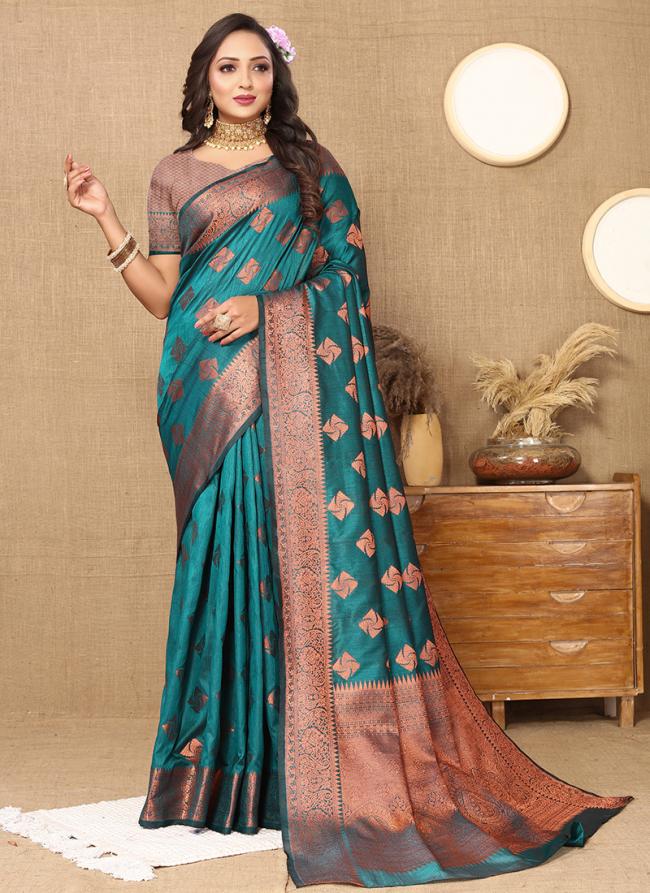 Soft Katan Silk Teal Blue Traditional Wear Weaving Saree